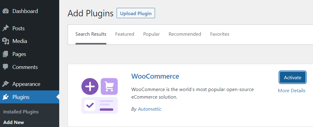 Activate the WooCommerce plugin