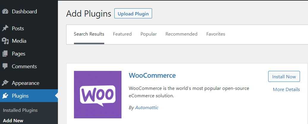 install the WooCommerce plugin