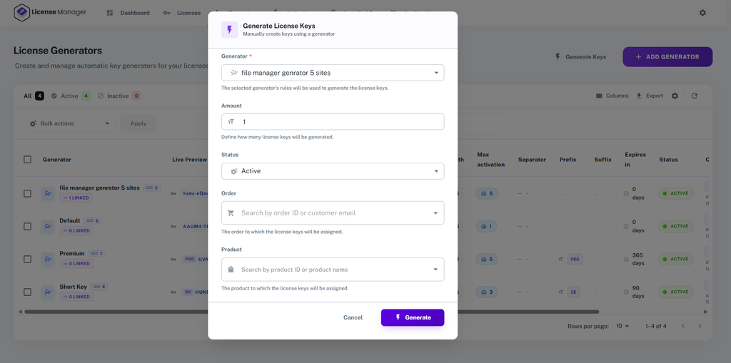 Generate Keys in Bulk